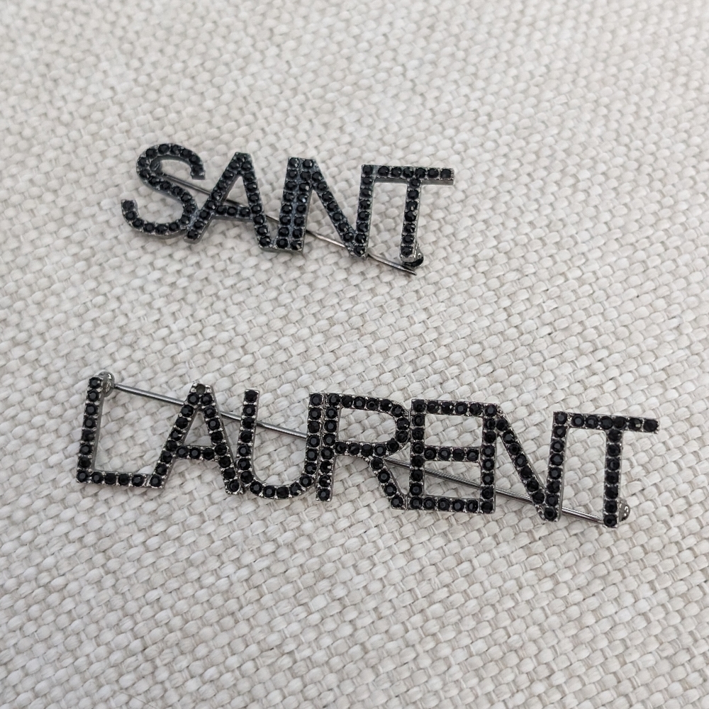 Authentic Saint Laurent black Crystal & ruthenium ❣️ 2 Brooche…